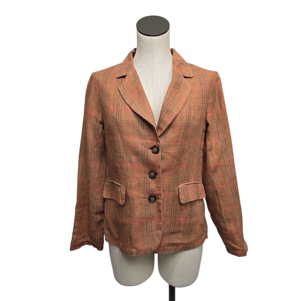 Sundance Catalog Edson Hill Plaid‎ Linen Blazer Size Petite XS  Preppy Academia